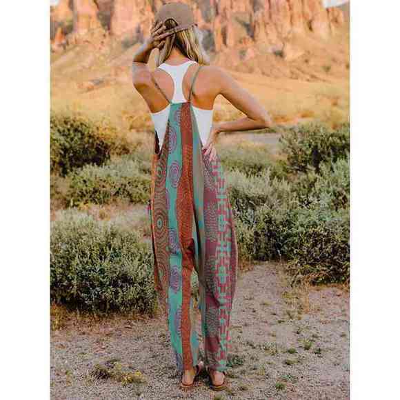 Full Size Printed V-Neck Sleeveless Jumpsuit - Picture 6 of 15